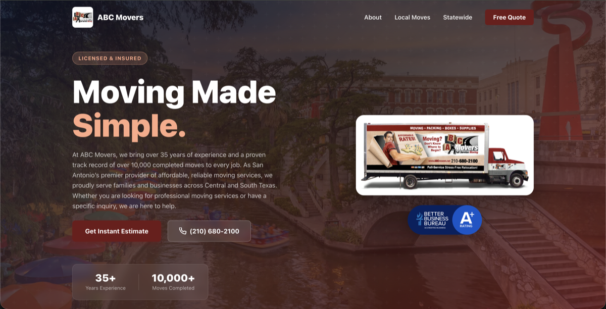 ABC Movers website homepage